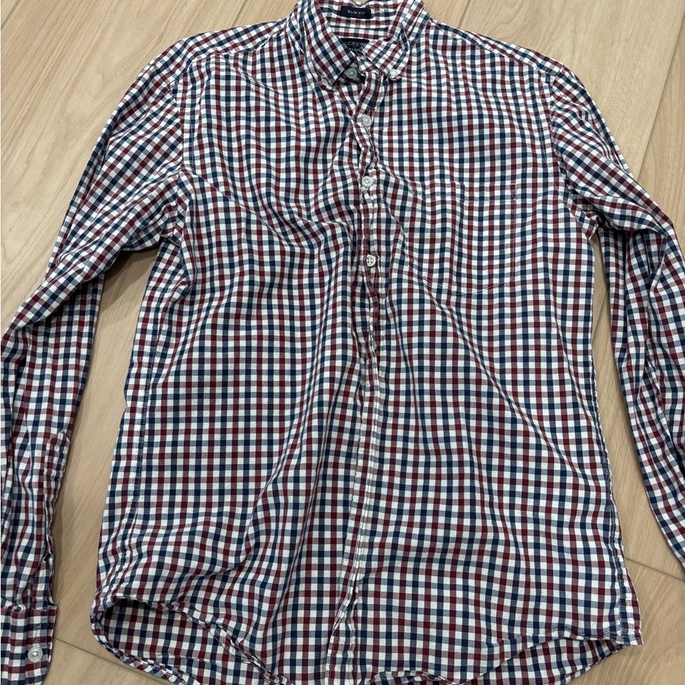 J. Crew Blue and Red Dress Shirt Classic Gingham Design